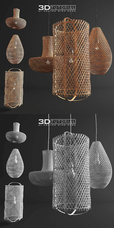 复古风格的竹筐装饰灯具3D模型下载 (Max)