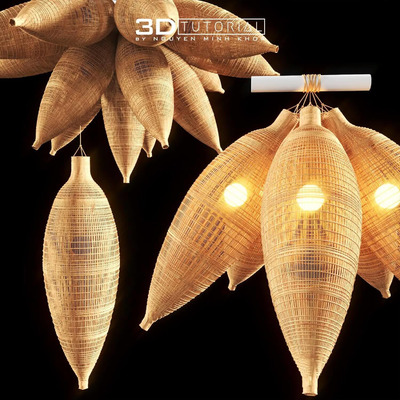 复古竹筐造型装饰灯具3D模型下载 (Max)