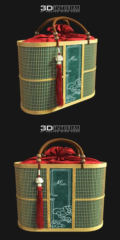 竹筐编制的点心礼品篮3D模型下载 (Max)