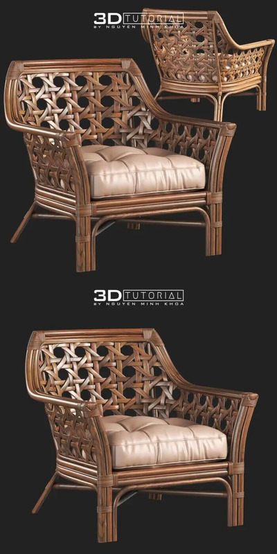 藤条扶手沙发椅3D模型下载 (Max)