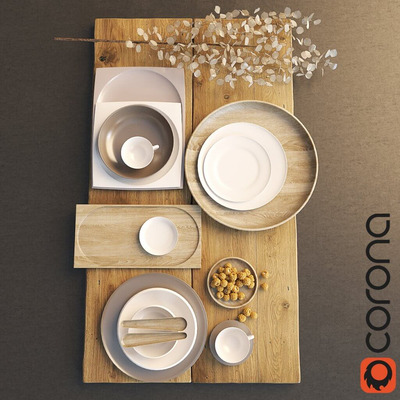 桌上的餐具和浆果装饰3D模型（FBX,MAX）