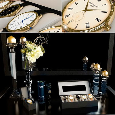 手表和香水及装饰组合3D模型（OBJ,MAX）