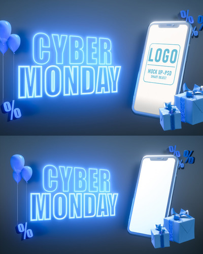 霓虹灯字母与手机模型 (JPG,PSD)