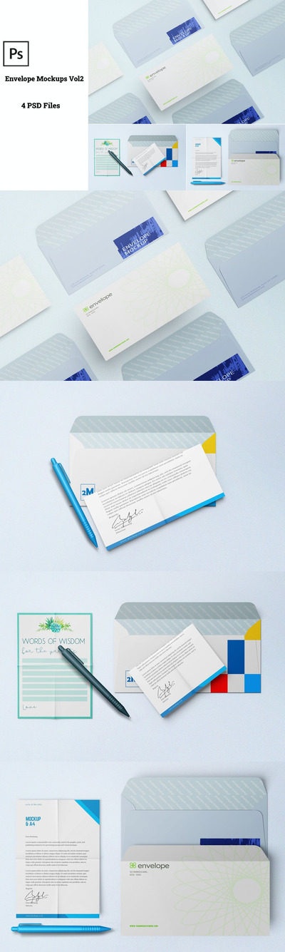 信件信封设计产品样机Vol2 (PSD,PDF)