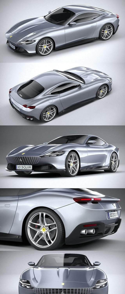 法拉利罗马 Roma 2020汽车3D模型下载 (MAX,3DS,FBX,OBJ,C4D,LWO,TEX)