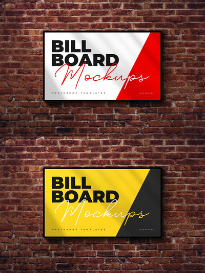 墙砖上的广告牌模型 (PSD)