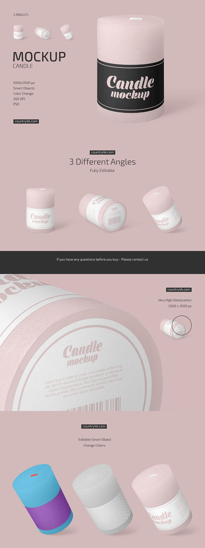 蜡烛品牌标签设计样机集 (psd)