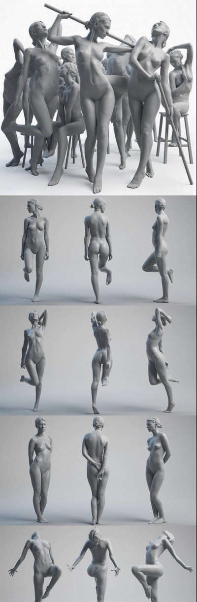 多姿势的3D女性基础人体大合集下载 (MAX,FBX,OBJ,ZTL)