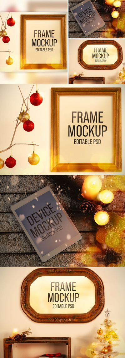 圣诞图片框架和设备模型(PSD)