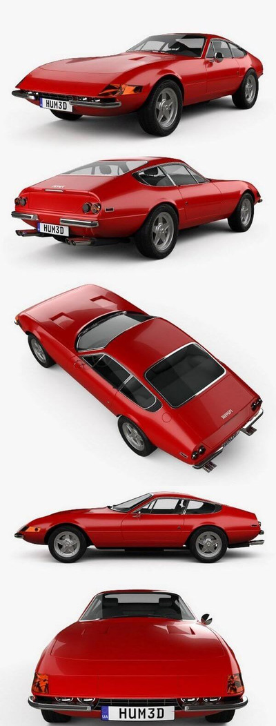 法拉利 365 Daytona GTB4 1968-1973 复古跑车汽车3D模型下载 (MAX,3DS,FBX,OBJ,C4D,LWO)