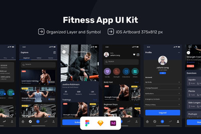 健身软件UI设计工具包(FIG,SKETCH,XD)