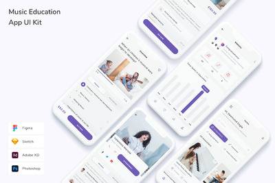 音乐在线教育软件UI工具包(FIG,PSD,SKETCH,XD)