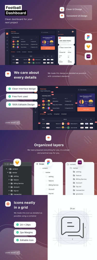 足球管理网页模板(FIG,XD,SKETCH)