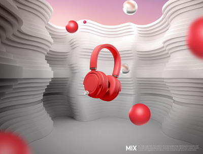 白色梯度弯曲背景耳机产品广告海报素材 (psd)