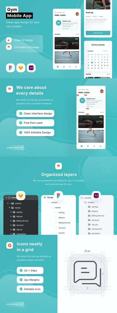 手机健身APP产品UI模型 (FIG,SKETCH,XD)
