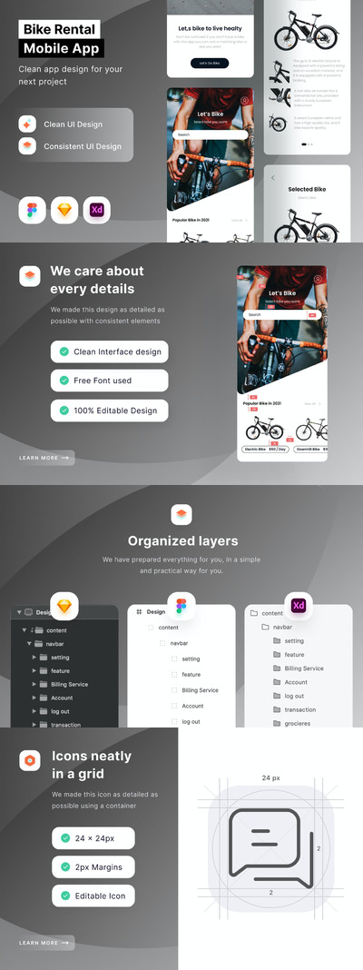 自行车租赁交易软件UI工具包(FIG,SKETCH,XD)
