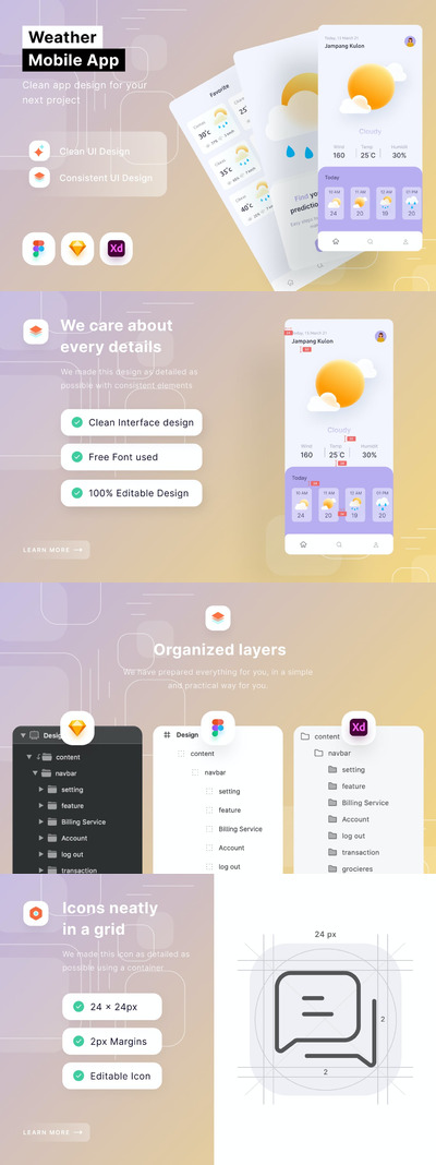 天气移动应用程序UI模型(FIG,SKETCH,SVG)