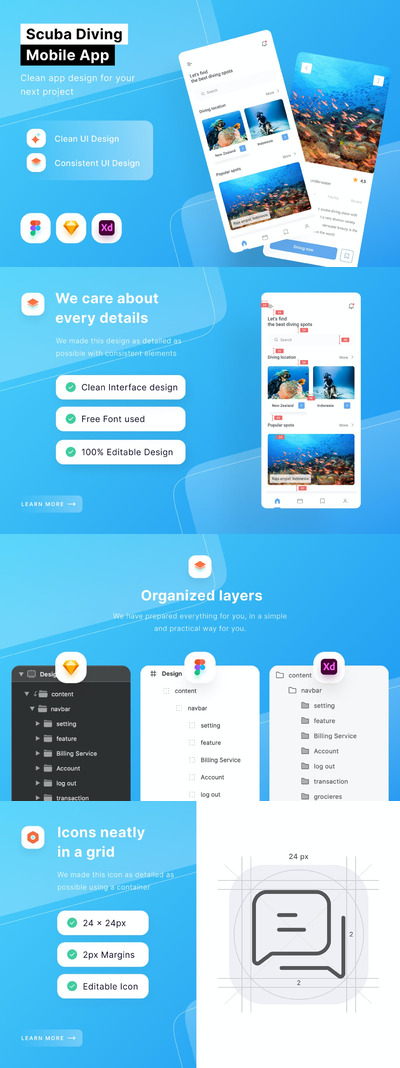 旅行潜水移动应用程序 (FIG,SKETCH,XD)