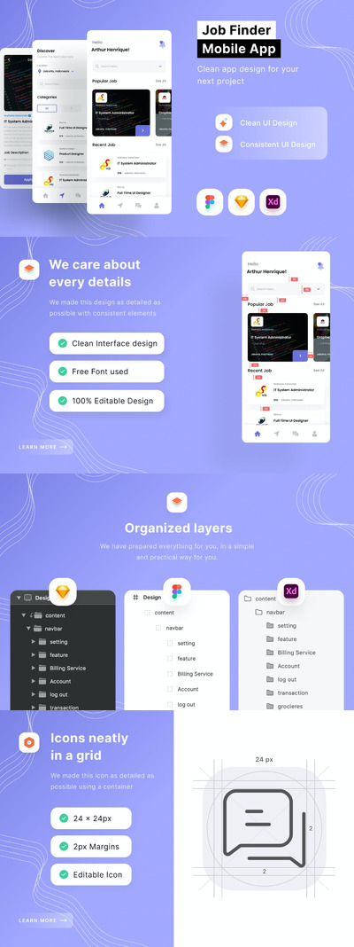 求职手机应用程序模型 (FIG,SKETCH,XD)