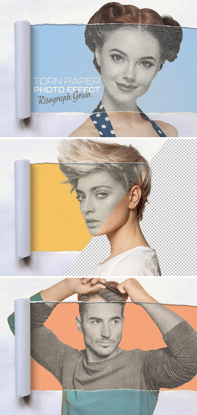 复古半色调撕纸照片效果样机 (psd)