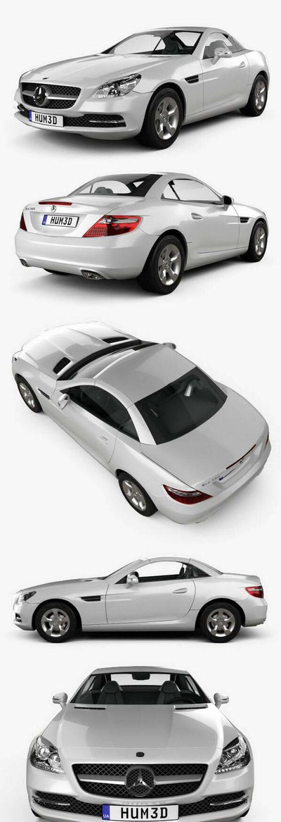 梅赛德斯奔驰 SLK-Class 2012 轿车汽车3D模型下载 (MAX,3DS,FBX,OBJ,C4D,LWO)