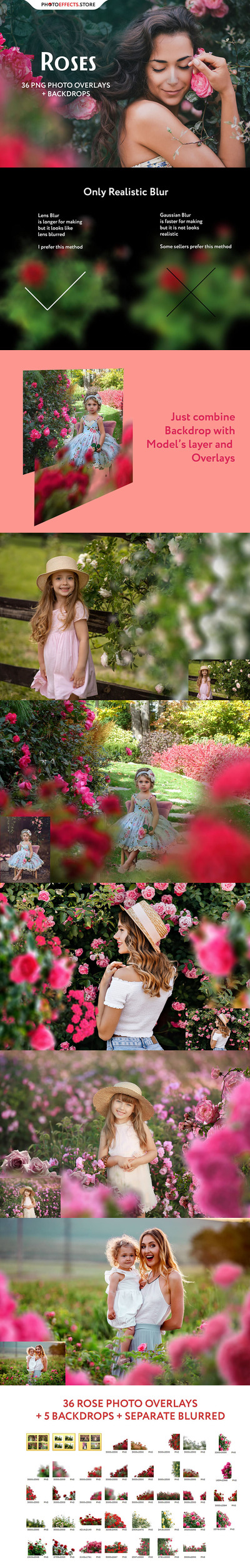 36个玫瑰照片叠层素材 (png)