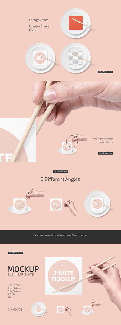 寿司盘邀请卡设计样机集 (psd)