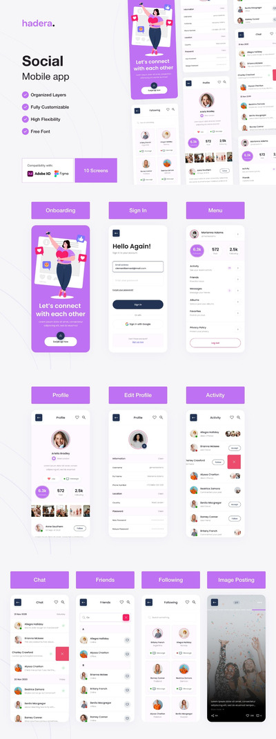 社交移动 App UI Kit (XD)