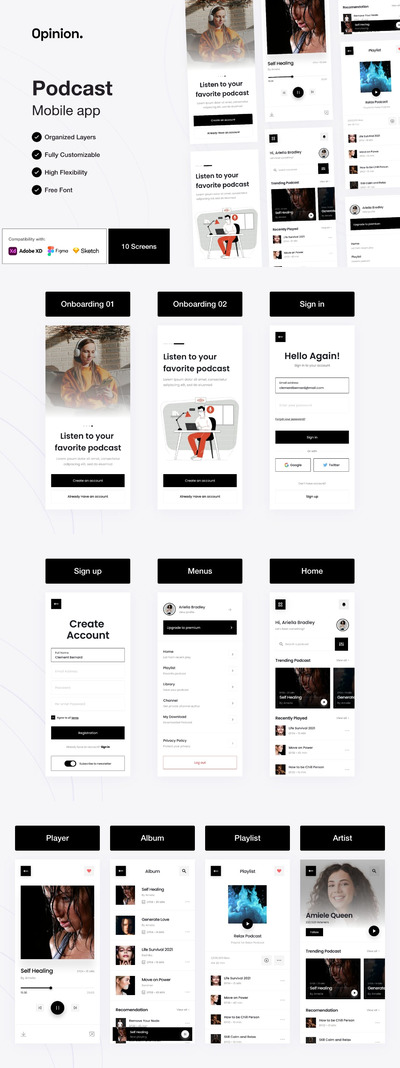 播客移动端App UI Kit (XD)