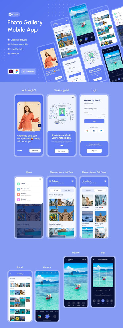 照片管理 App UI Kit (XD)