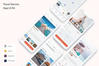旅游服务 App UI Kit (FIG,PSD,SKETCH,XD)