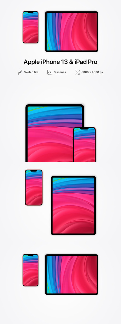 苹果 iPhone 13和iPad Pro顶视图模型(SKETCH)