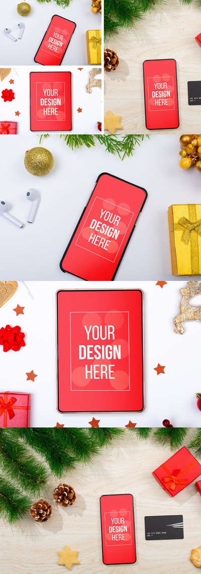 圣诞手机和平板电脑屏幕模型(PSD)