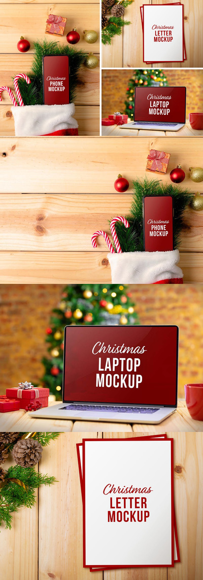 圣诞主题设备与信件样机(PSD)