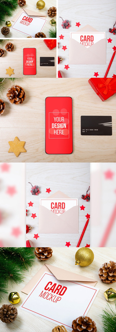 圣诞电话和卡片模型集(PSD)