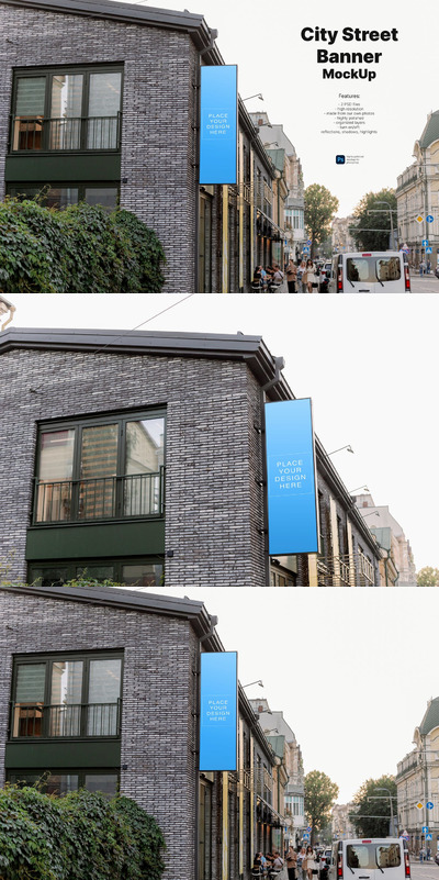 城市街道上的横幅招牌模型 (PSD,PDF)