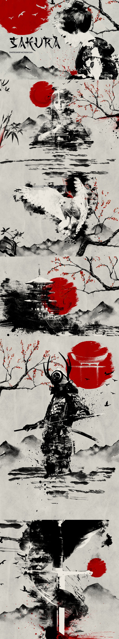 高品质的日本樱花水墨效果photoshop动作预设