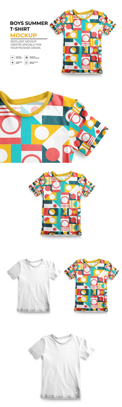 男孩夏季T恤设计样机 (psd)