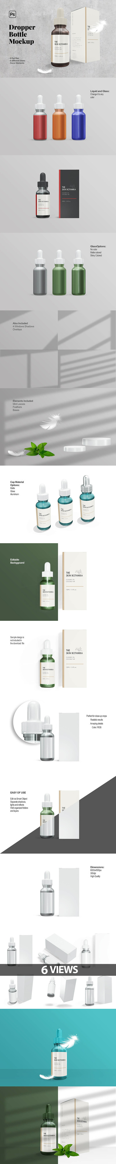 药物滴管瓶&盒子包装样机 (psd)