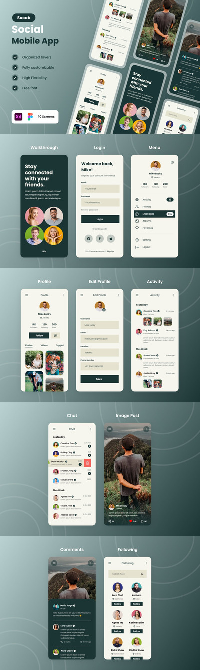 社交 App 移动端 App UI Kit (XD)