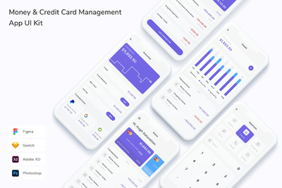 电子钱包卡片管理 App UI Kit (FIG,PSD,SKETCH,XD)
