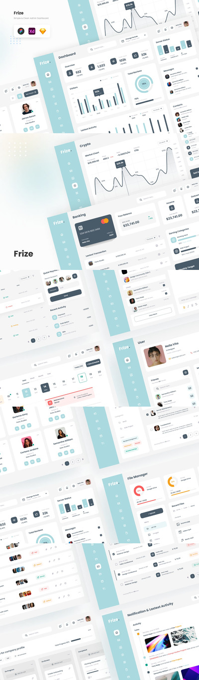 简洁干净的后台数据管理网页UI模版 (FIG,SKETCH,XD)