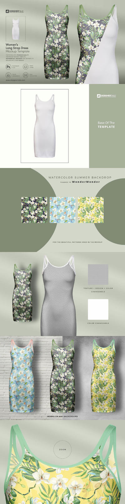 女式长肩带连衣裙样机 (psd)