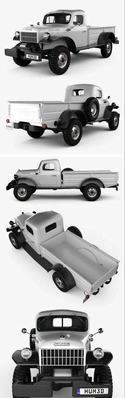 道奇 Power Wagon 1946 复古越野车3D模型下载 (MAX,3DS,FBX,OBJ,C4D,LWO)