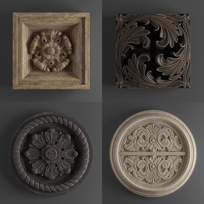 雕刻花纹面板墙壁装饰系列3D模型（OBJ,FBX,MAX）