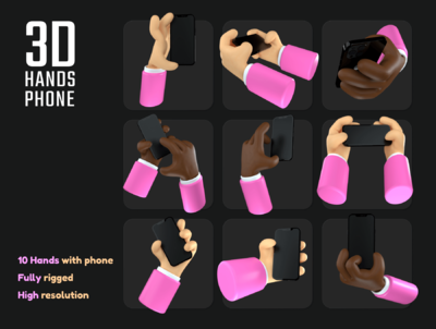 卡通3D手&电话插图c4d素材 (c4d,png)