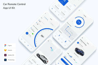 汽车智能遥控手机移动端App UI Kit (FIG,PSD,SKETCH,XD)