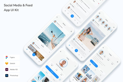 社交媒体feed App UI Kit (FIG,PSD,SKETCH,XD)