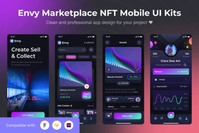 NFT市场 移动端 APP UI Kits (FIG,SKETCH,XD)