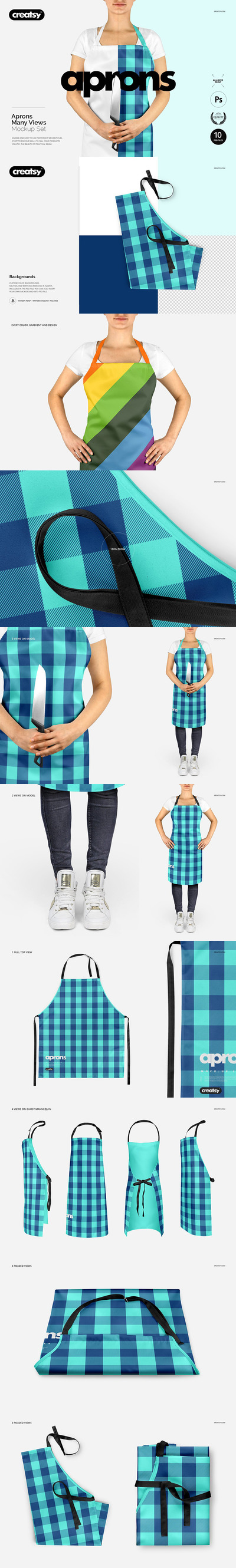 围裙设计展示多视图样机集 (psd)